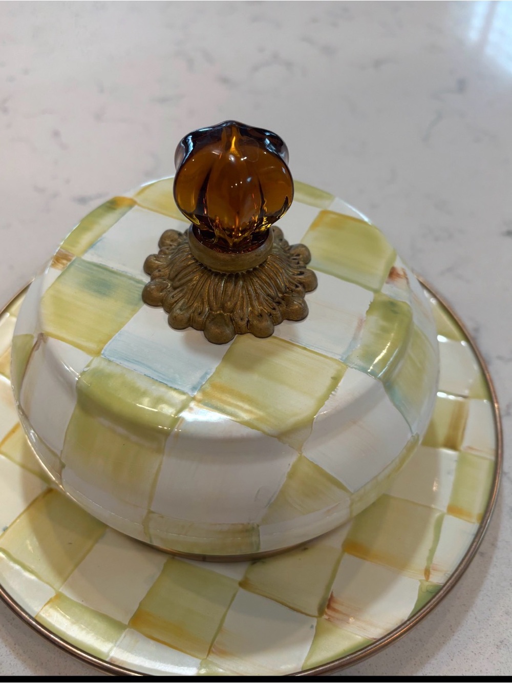 Mackenzie Childs Parchment Check Dome Butter Dish - Picture 2 of 5